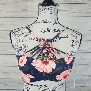 Tori Praver Floral Knotted Swim Top NWT